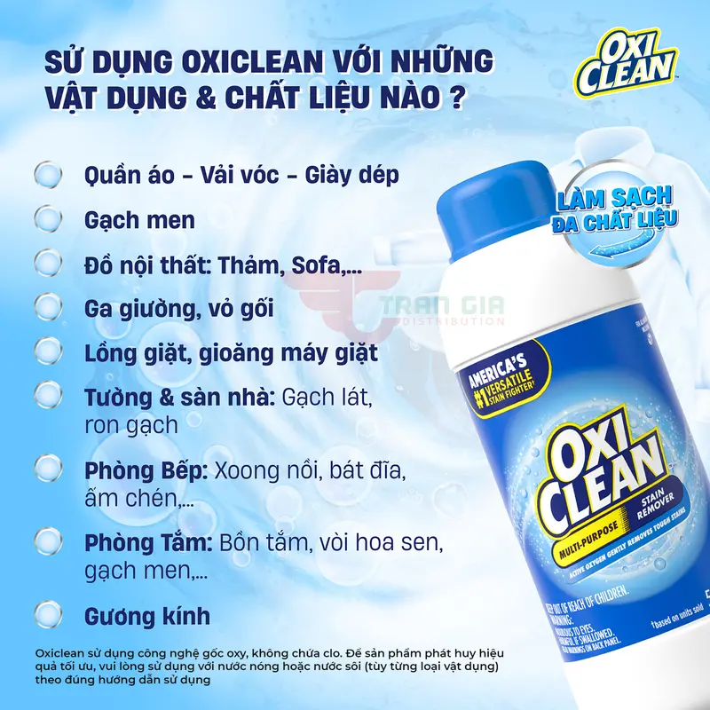 Sử dụng OxiClean với những vật dụng và chất liệu nào